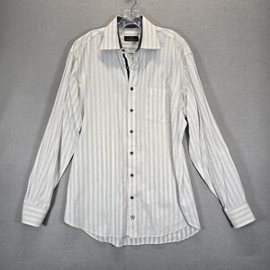 Bugatchi Uomo Shirt Mens XL  Striped Flip Cuff Long Sleeve Button Up